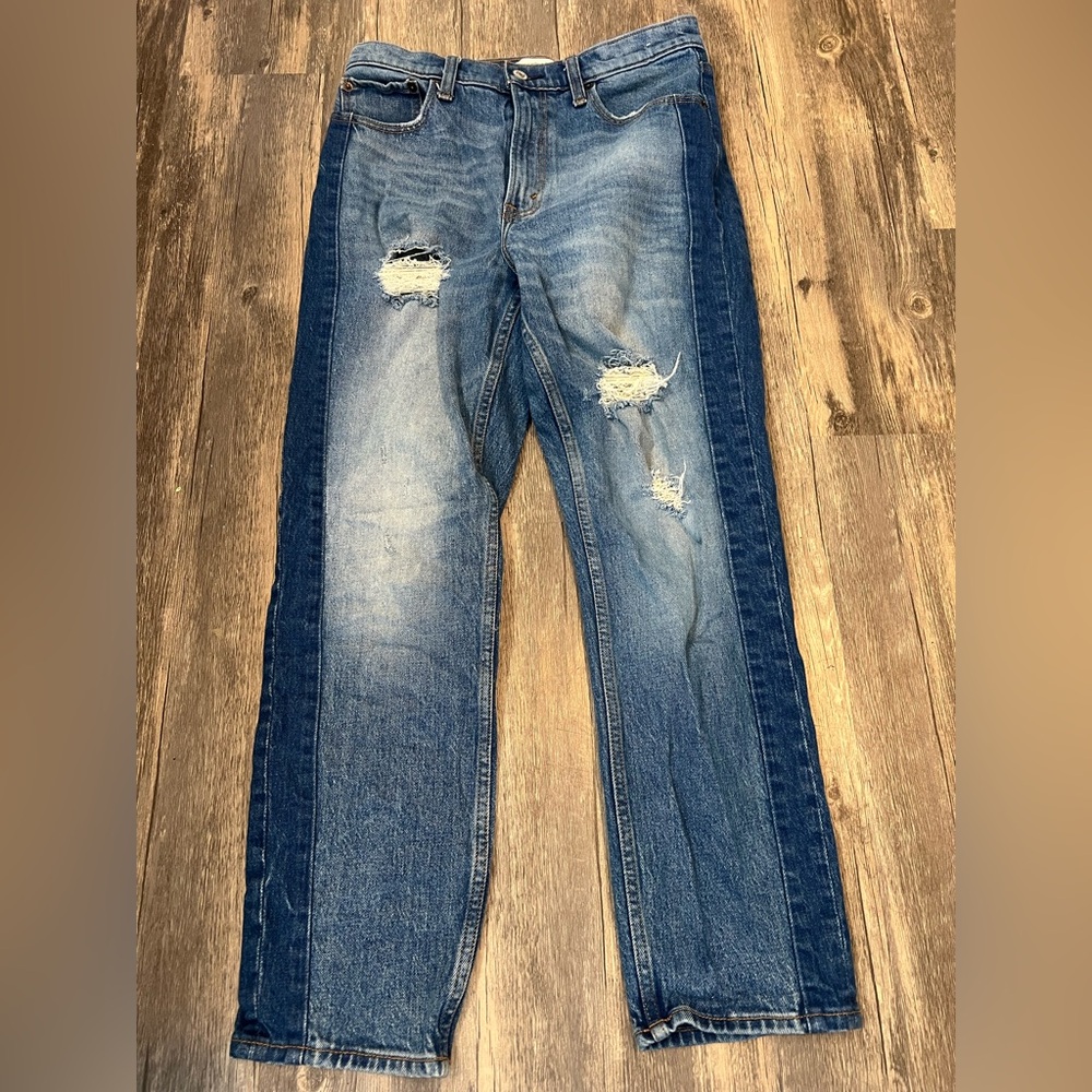 Abercrombie & Fitch The Mom High-Rise Jeans Two-Toned Straight Leg Distressed